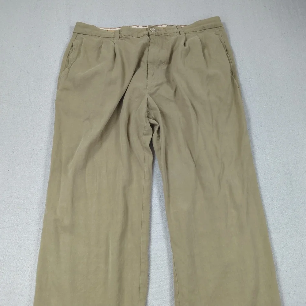 Tommy Bahama Pants Mens 38x32 Khaki Silk Casual Preppy Pleated